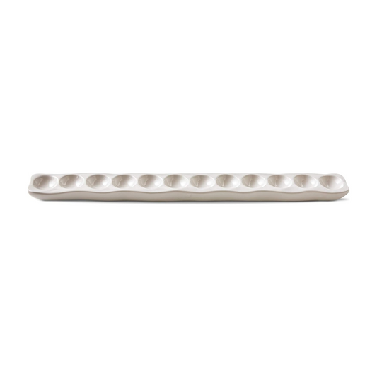 Eloise Playful Modern Narrow White Ceramic Glazed Stoneware Egg Serving Platter with Rippled Organic Edge