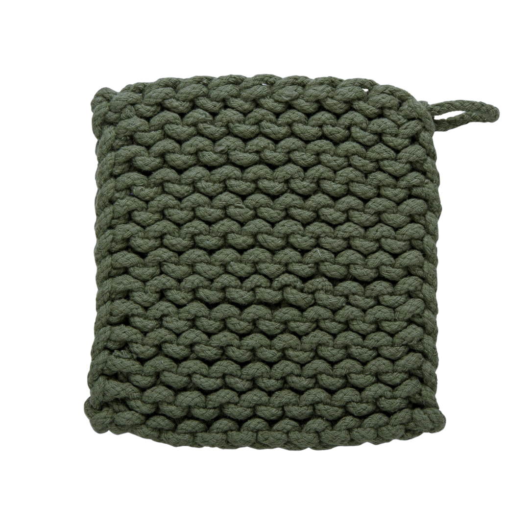 Evie Washable Crochet Woven Potholder or Trivet with Hanging Loop in Evergreen