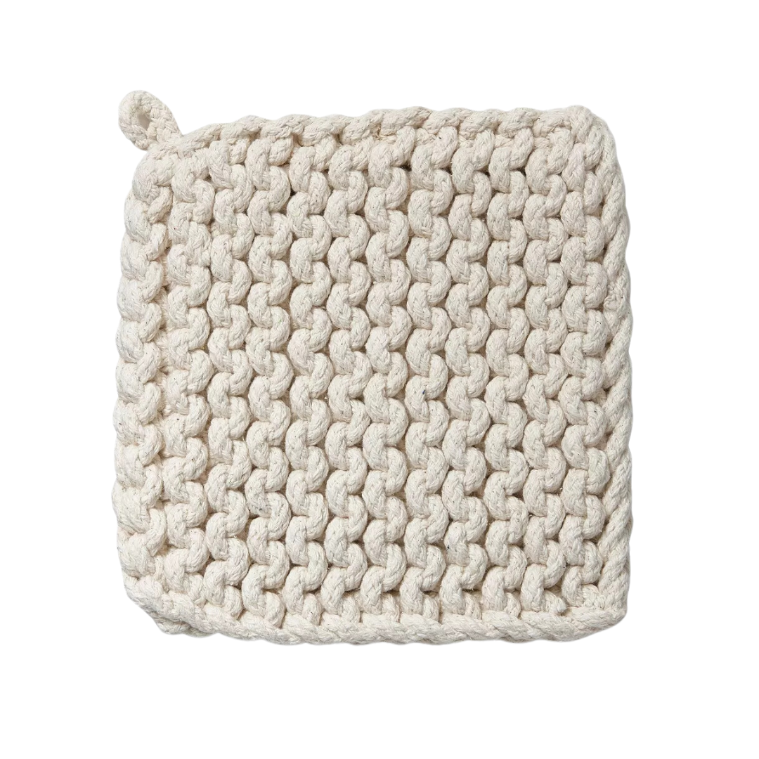 Evie Washable Crochet Woven Potholder or Trivet with Hanging Loop in Cream