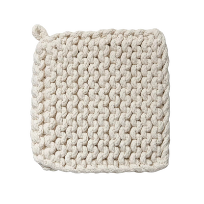 Evie Washable Crochet Woven Potholder or Trivet with Hanging Loop in Cream