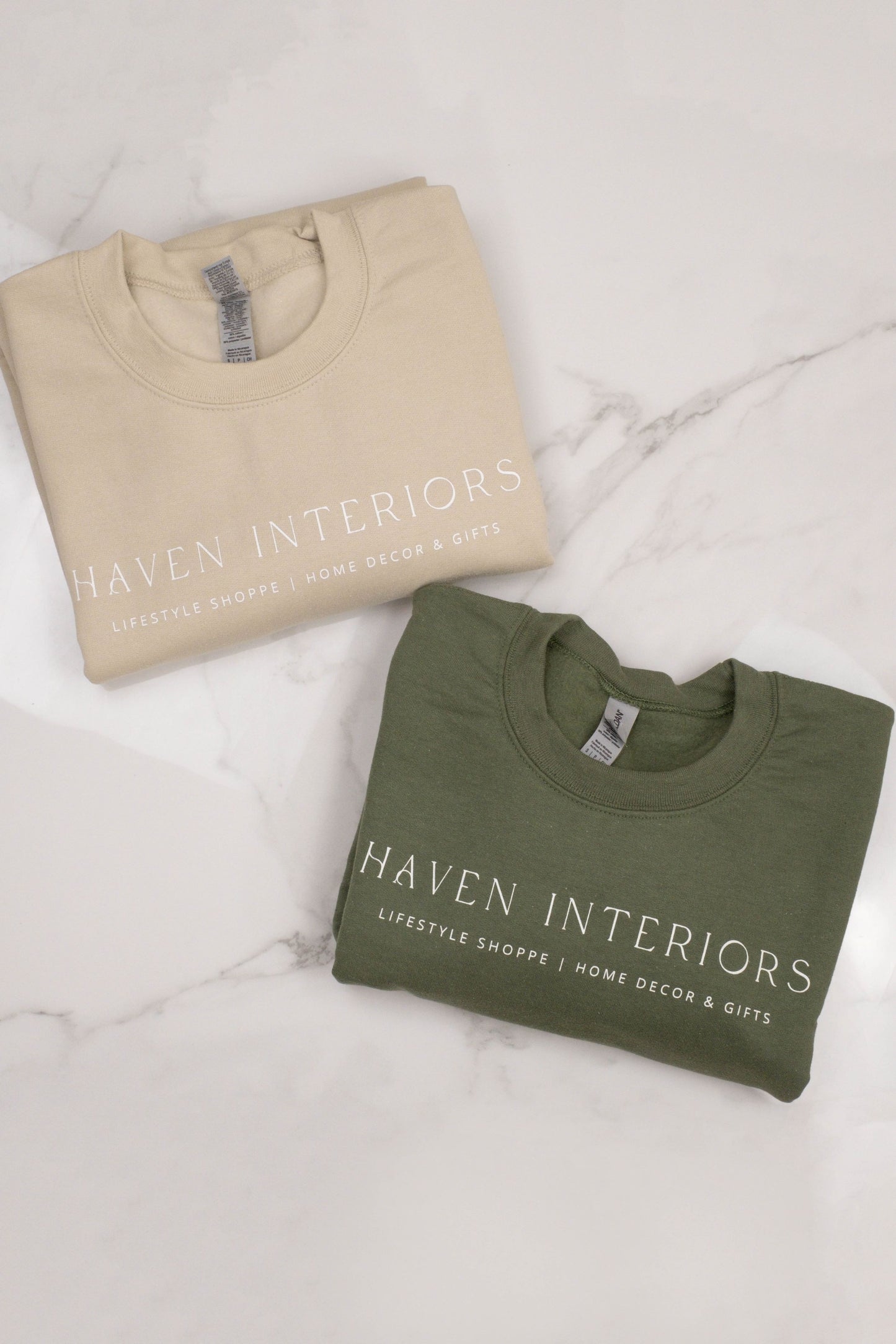 Haven Interiors Sand Beige and Olive Green Crewneck Pullover