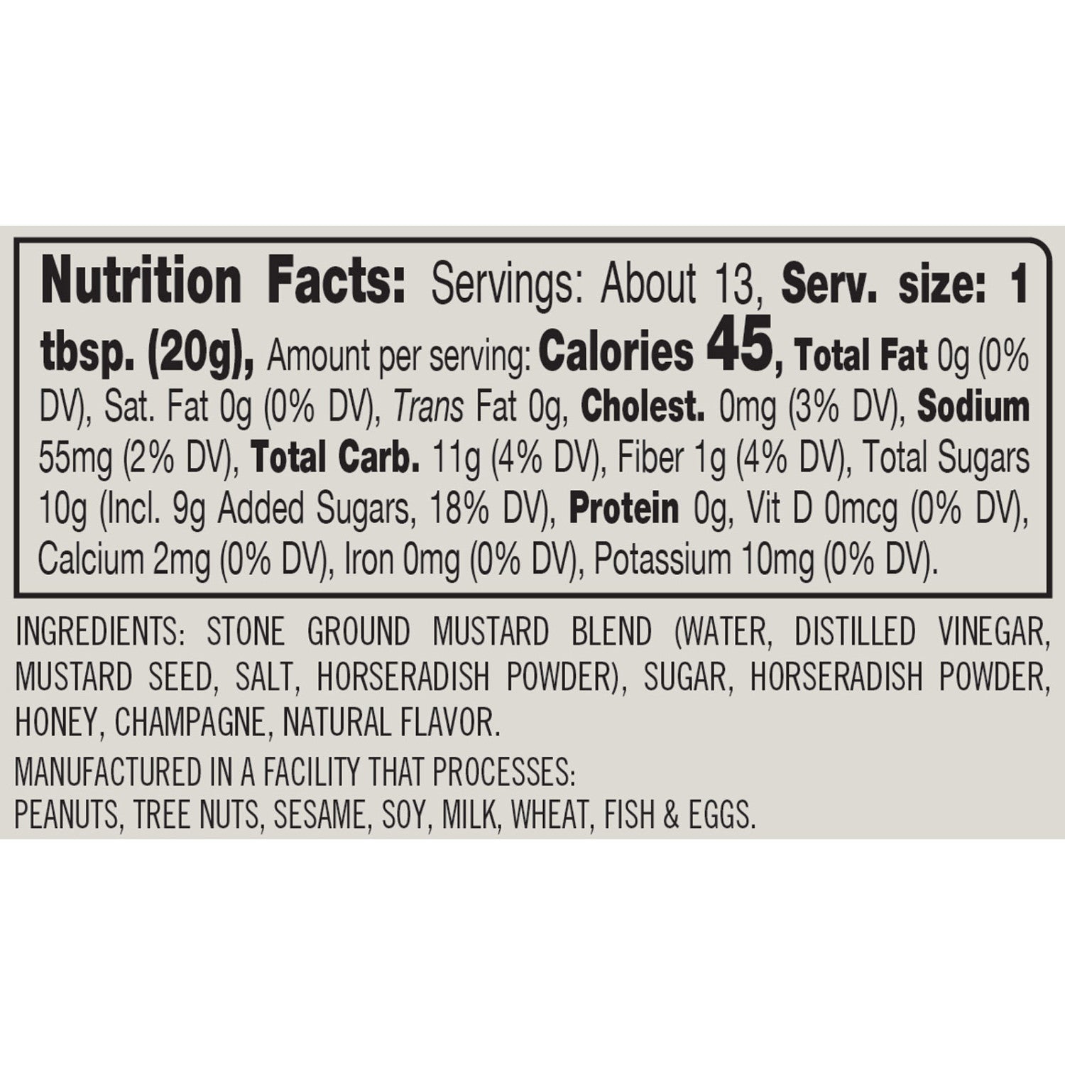 Gourmet Giftable Sweet and Spicy Champagne Honey Mustard Nutrition Facts and Ingredients