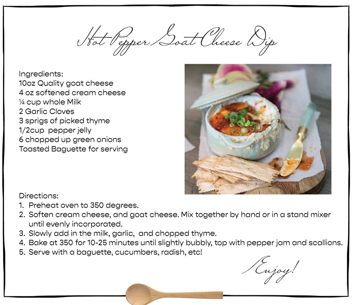 Gourmet Hot Pepper Jelly Baked Goat Cheese Dip Recipe Card