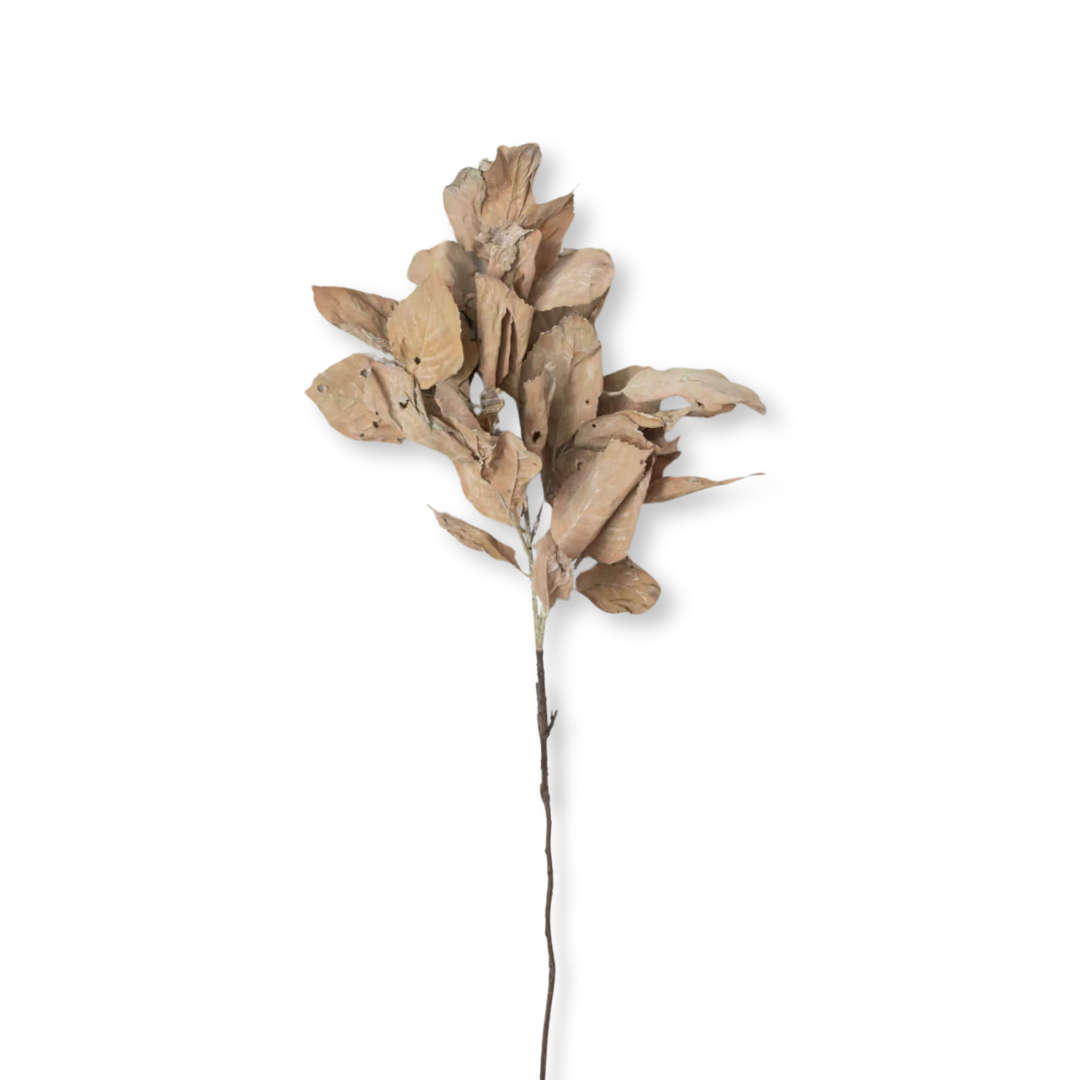 Realistic Faux Dried Hydrangea Leaf Spray for Autumn Floral Arrangements in Muted Light Brown Taupe