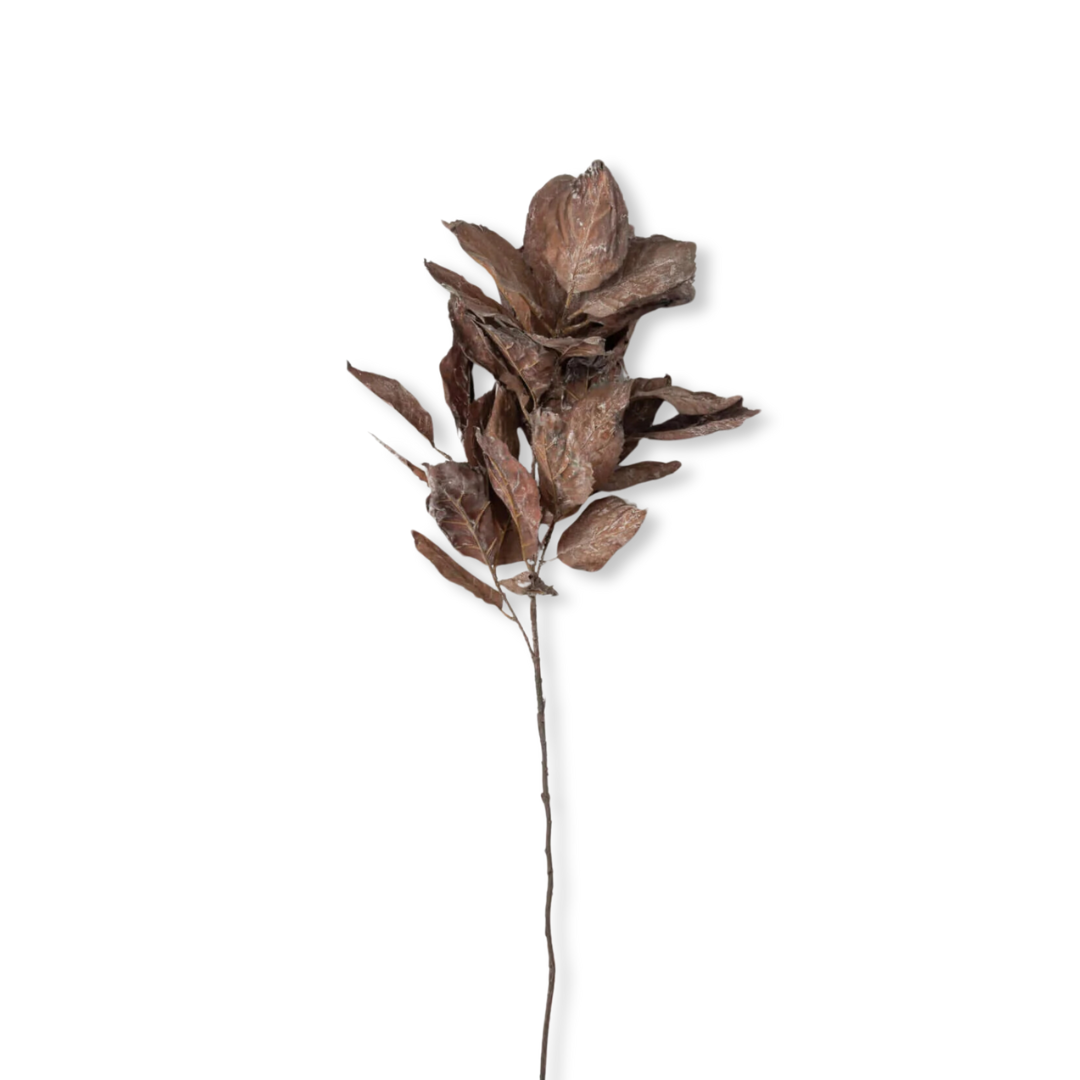 Realistic Faux Dried Hydrangea Leaf Spray for Autumn Floral Arrangements in Muted Dark Brown Umber