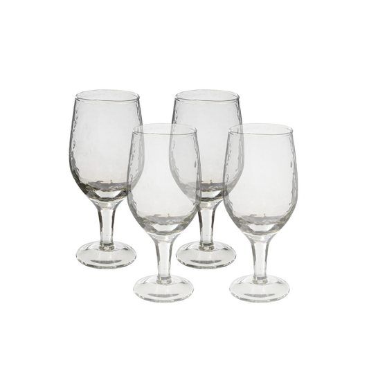 Ibiza Handcrafted 4-Piece Water Goblet Rippled Glass Drinkware Set