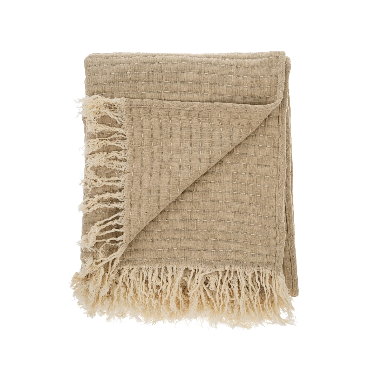 Layton Beige Kantha-Stitch Lightweight Throw Blanket