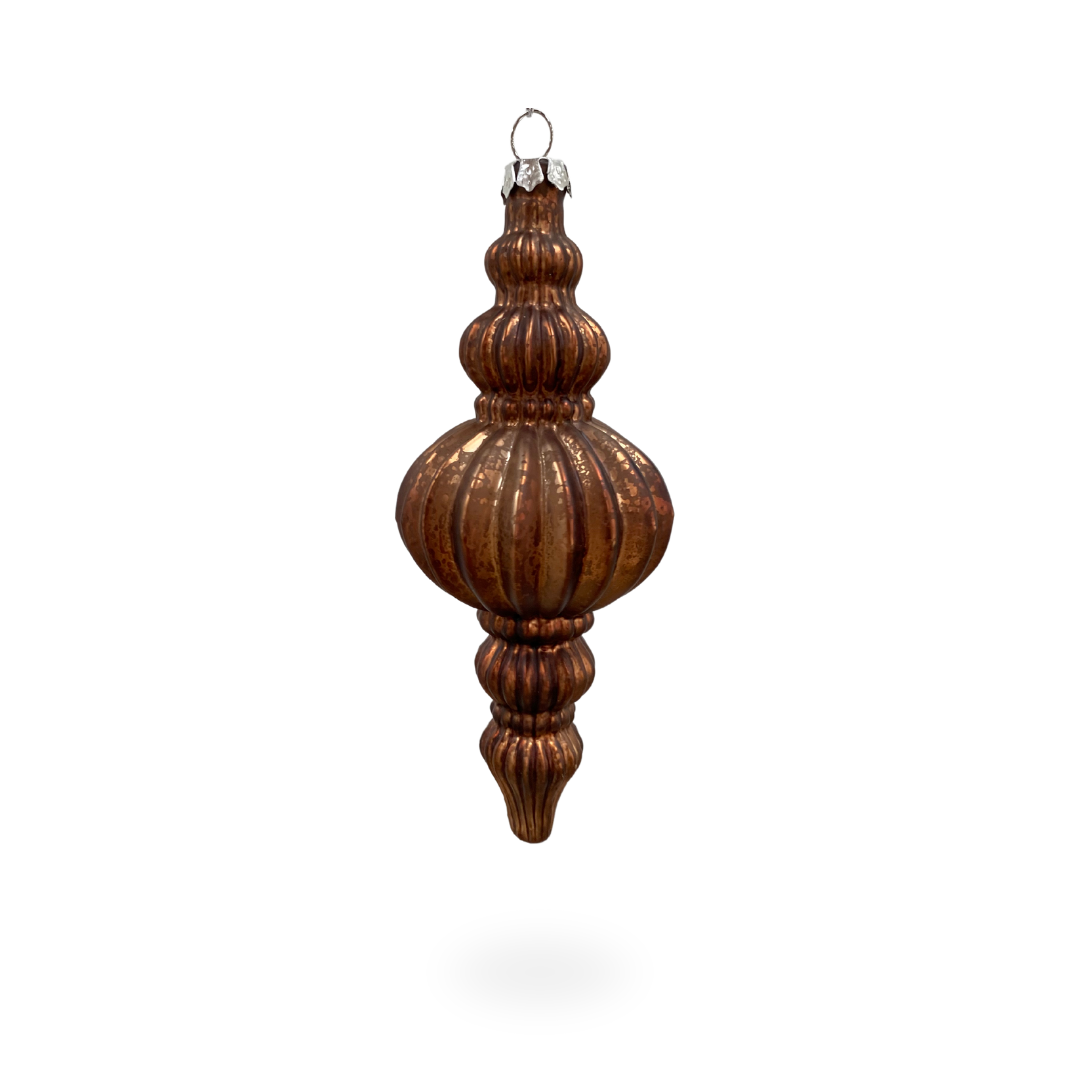 Marin Neutral Textured Bronze Metallic Spindle Glass Ornament