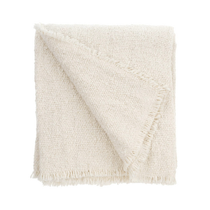 Montero Boucle Woven Fringed Neutral Throw Blanket in Cream White Colorway