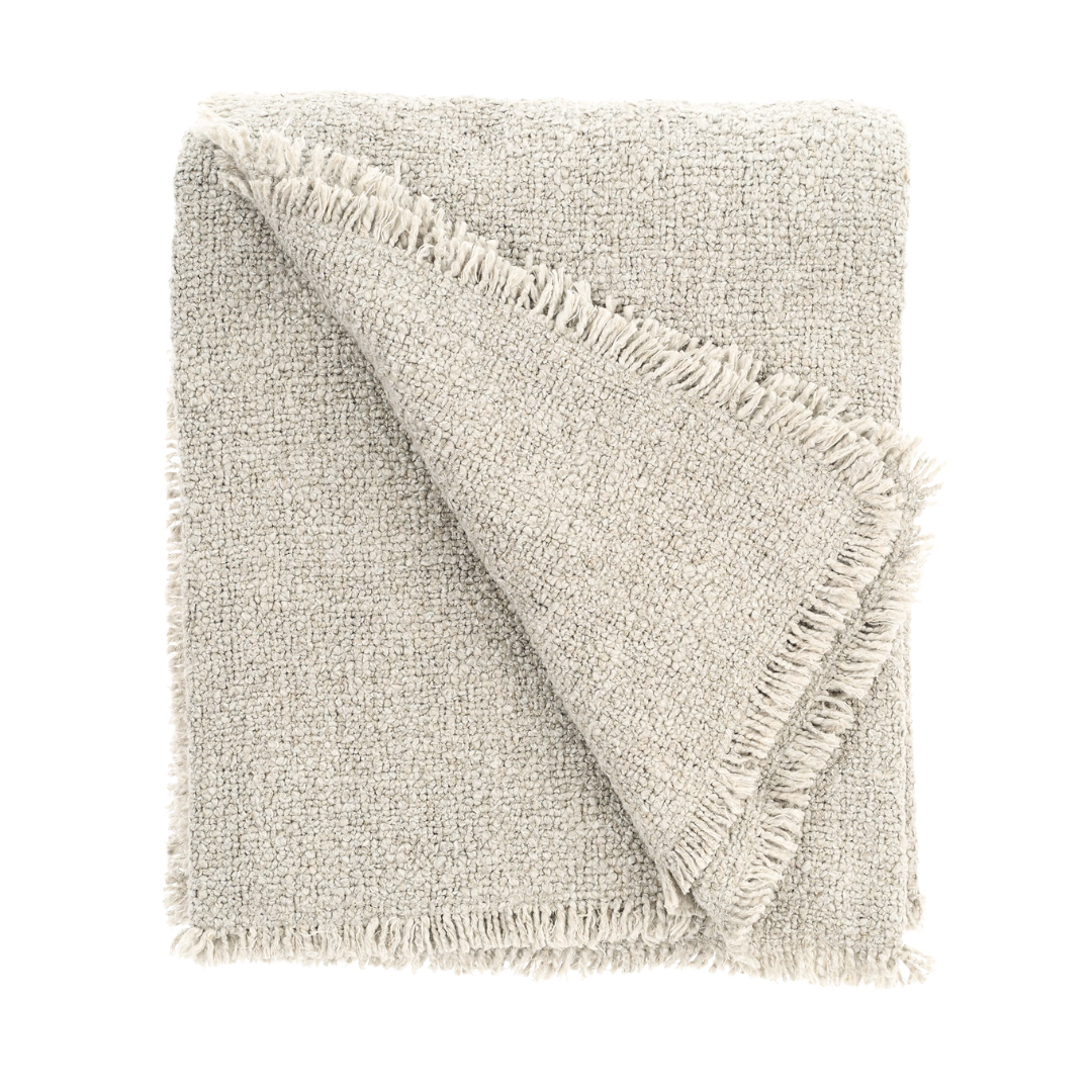 Montero Boucle Woven Fringed Neutral Throw Blanket in Natural Beige Colorway