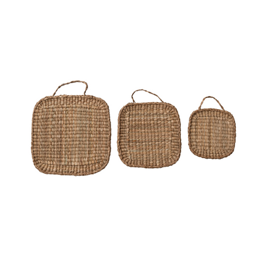 Naida Hand-Woven Natural Bankuan Trivet Set of 3 Sizes with Handles for Hanging Storage or Displaying