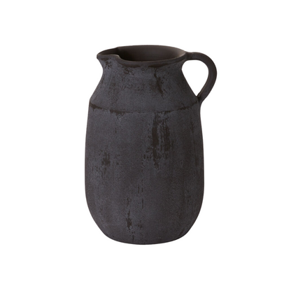 Napoli Rustic Matte Charcoal Black Textured Pitcher-Style Vase for Floral Arrangement Centerpiece or Decor