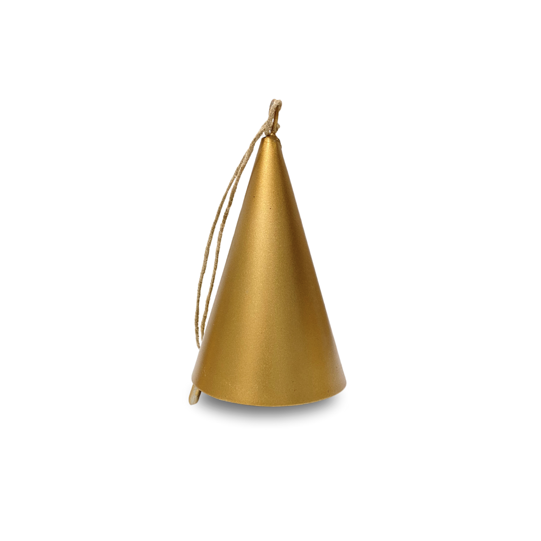 Revel Handcrafted Modern Shape Aluminum Bell with Brushed Gold Finish Hanging Holiday Ornament Large