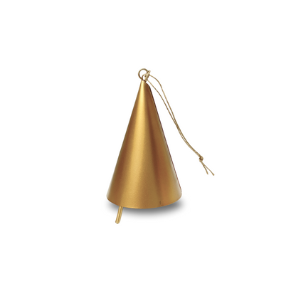 Revel Handcrafted Modern Shape Aluminum Bell with Brushed Gold Finish Hanging Holiday Ornament - Small