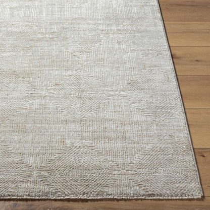 Low Pile Patterned Texture Beige Sicily Rug on Wood Floor