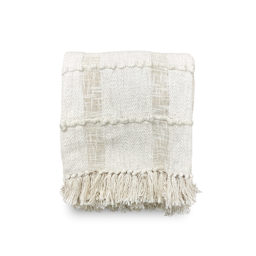 Sicily Cream White Chenille Woven Throw Blanket