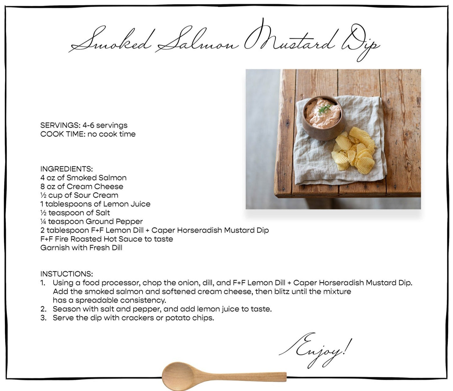 Gourmet Giftable Lemon Dill Caper Horseradish Dip Smoked Salmon Mustard Dip Recipe Card