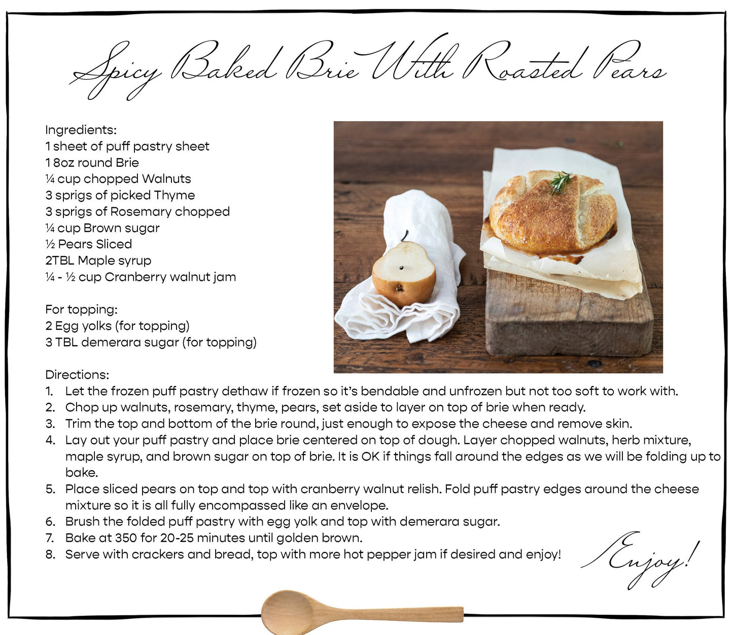 Gourmet Hot Pepper Jelly Spicy Baked Brie with Roasted Pear Recipe Card