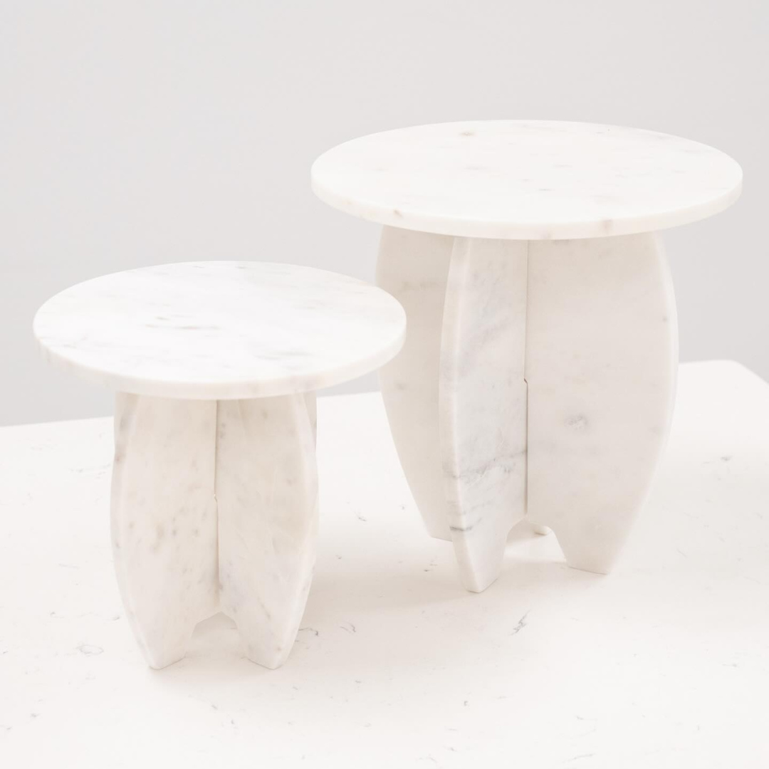 Tansy White Marble Pedestal Large Small 3 Piece Assembly