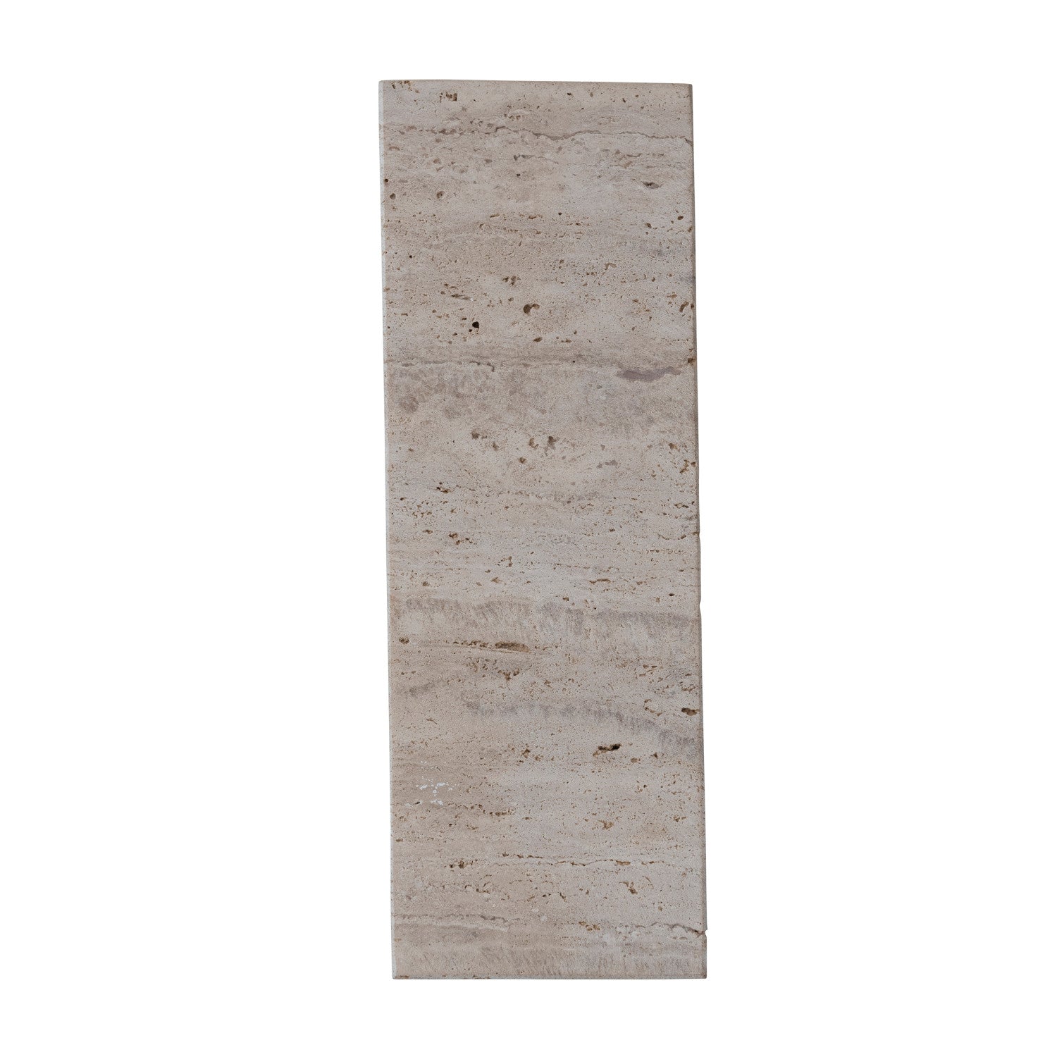 Footed Greige Travertine Serving Board or Decorative Display Piece Texture Detail