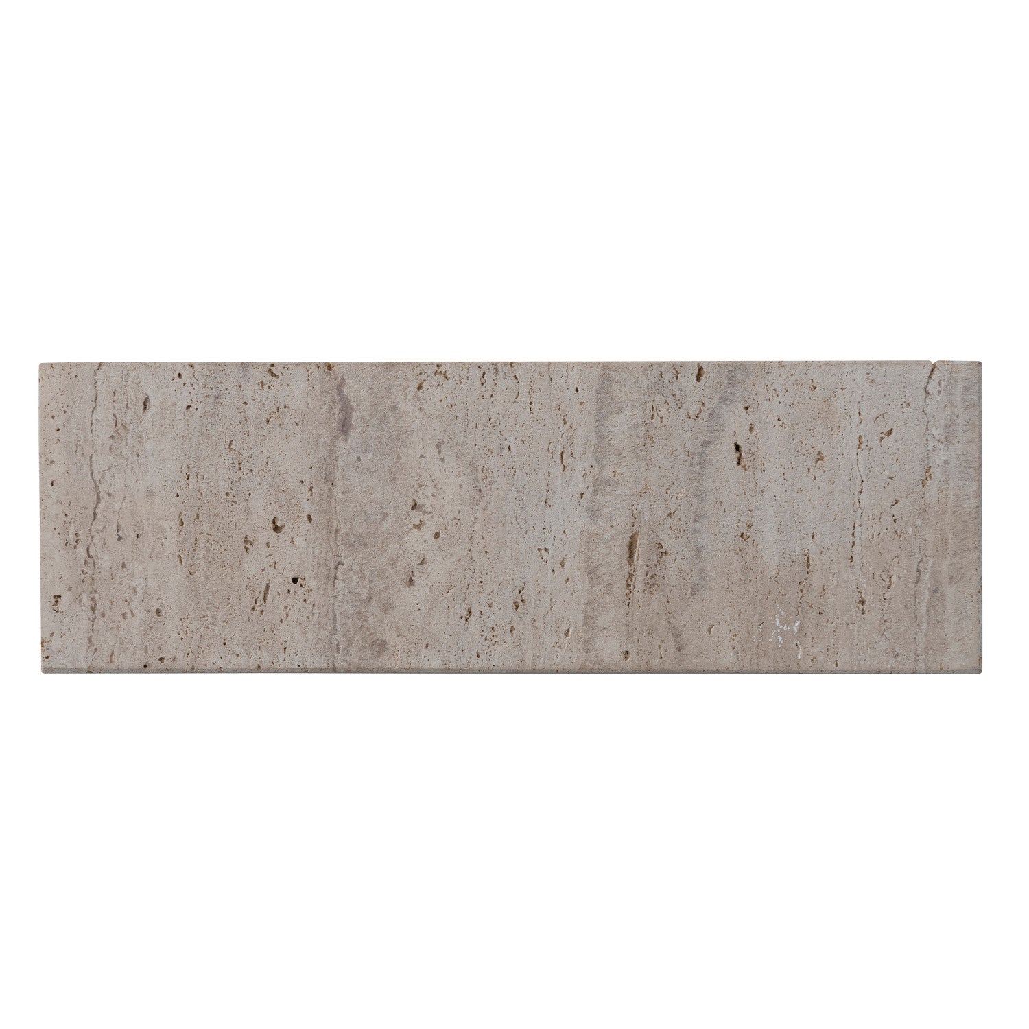 Footed Greige Travertine Serving Board or Decorative Display Piece Texture Detail