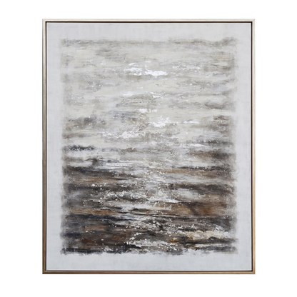 Hudson Grey Silver White Brown Abstract Modern Art Gold Framed Canvas Print