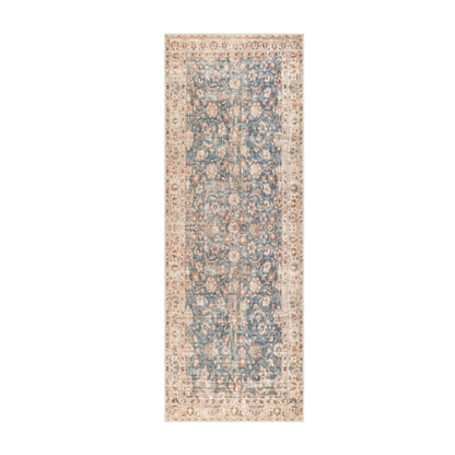 Teal Low Pile Monarch Rug with Beige Border and Rust Accents