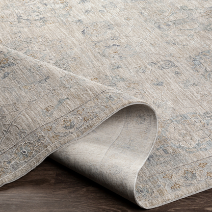 Vivienne Turkish-Made Polyester Blend Medium Pile Grey Light Denim Area Rug Folded