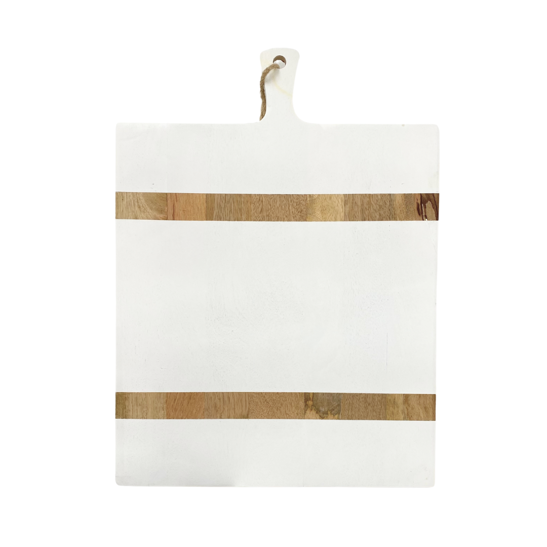 Oversized White Serving Board with Natural Wood Stripes for Charcuterie and Entertaining