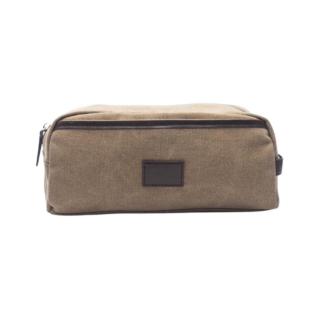 Whitman Khaki Wax Canvas Vegan Leather Toiletry Bag for Men