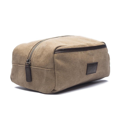 Whitman Khaki Wax Canvas Vegan Leather Toiletry Bag for Men