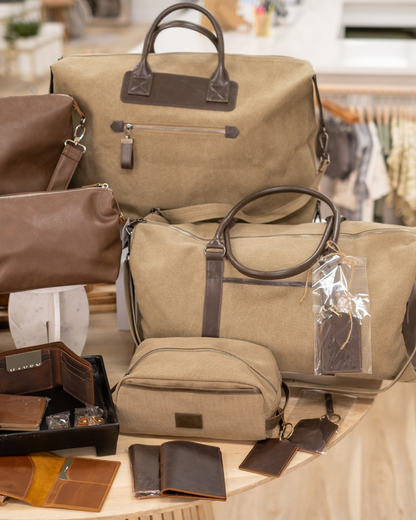 Whitman Waxed Canvas Travel Bag Collection Weekender Bag, Toiletry Bag, Duffel Carry-On Bag styled with Eason Leather Goods for Father's Day