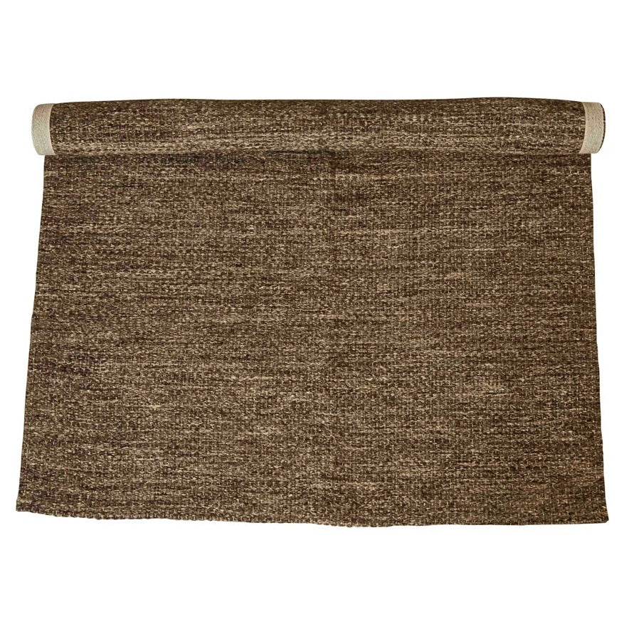 Brown Hand Woven Natural Textured Wool and Cotton Blend Rug