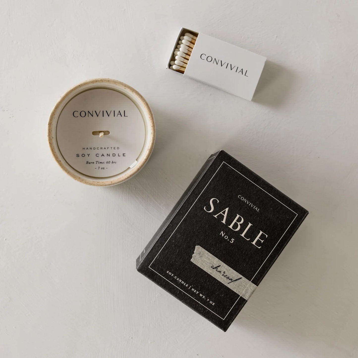Sable No. 5 Charcoal Scented Soy Candle and Matches