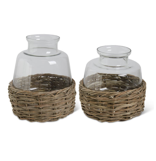 Sorrento Large Glass Vase Wrapped in Natural Woven Rattan
