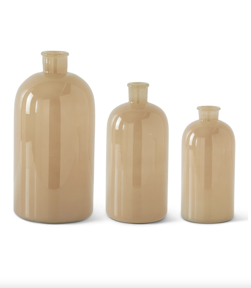 Esme Minimalist Warm Nude Glass Bottle Vase