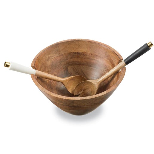 Wood Serving Bowl & Utensil Set