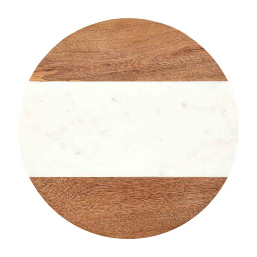 White Marble & Wood Lazy Susan