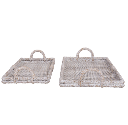 Evora Weathered White Rattan Decorative Basket Tray