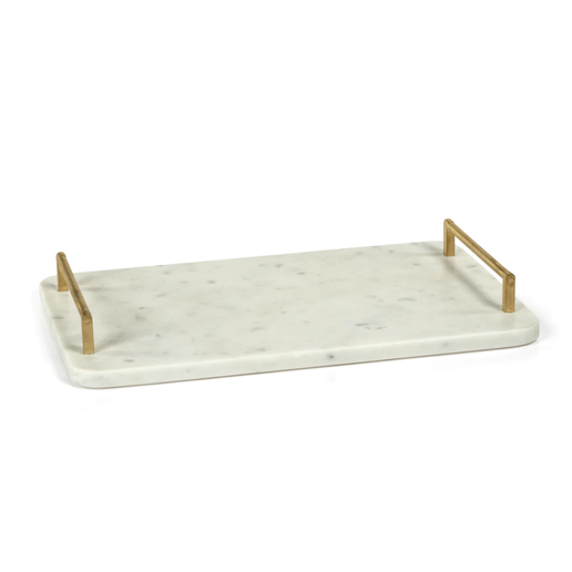 Farrah Gold Handled White Marble Decorative Tray