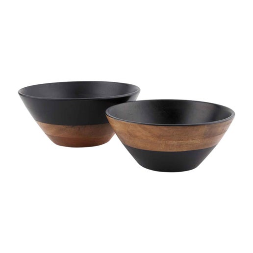 Two-Tone Black and Natural Wood Mango Wood Serving Bowl Set