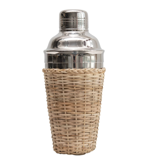 Corinth Rattan Woven Wrapped Stainless Steel Cocktail Shaker