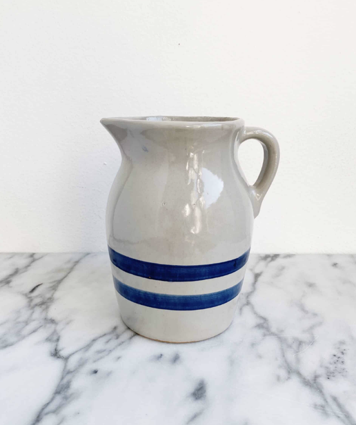 Antique Blue Stripe Ceramic Pitcher