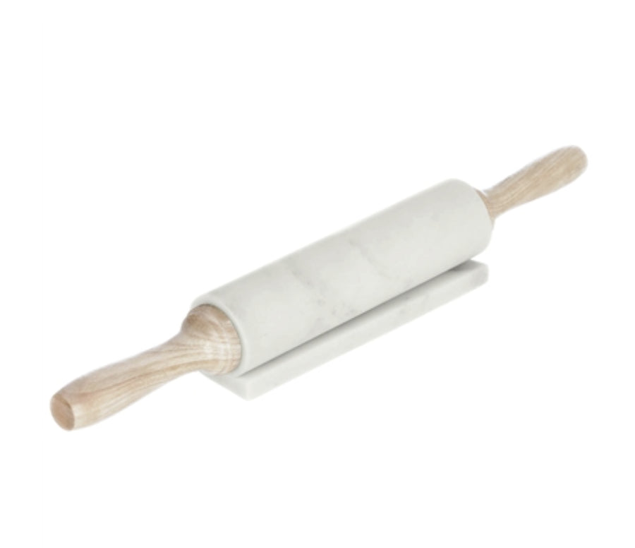 White Marble & Mango Wood Rolling Pin with Base