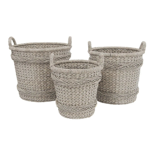 Grey Handwoven Water Hyacinth and Rattan Baskets